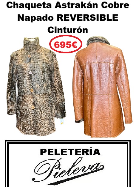 Chaqueta de Astracán Reversible (Pelo/Cuero Napado) Color Cobre con Cinturón