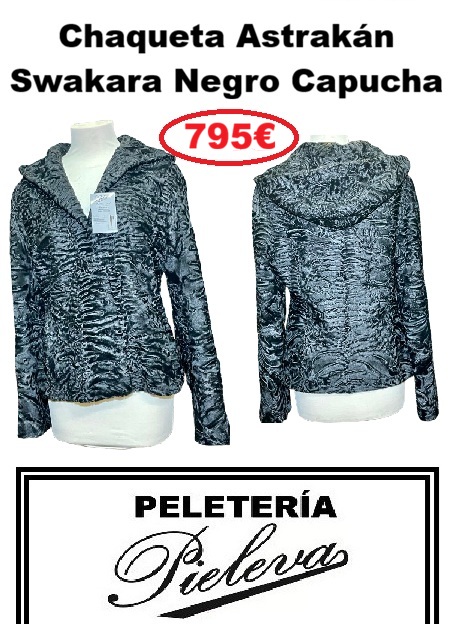 Chaqueta de Astracán Swakara Negro con Capucha