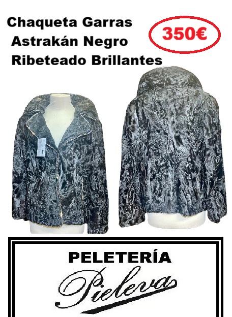 Chaqueta de Garras de Astracán Negro con Ribeteado de Brillantes