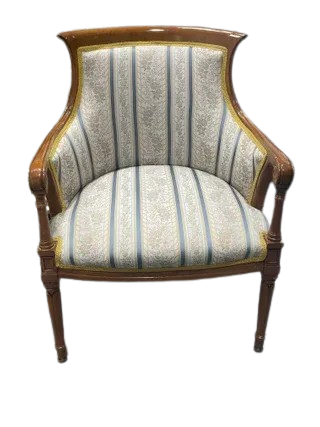 CONJUNTO DE MESA DE CRISTAL CON DOBLE ALTURA Y 2 SILLONES DE MADERA NOBLE Y TAPIZADOS ESTILO LUIS XV